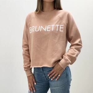 Brunette the Label Womens Nude "BRUNETTE" Crew Sweatshirt XS Raw Hem